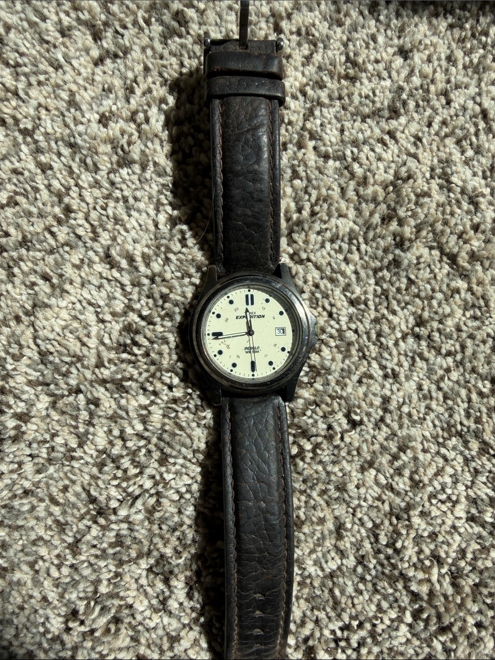 Timex Watch with Cream Dial and Dark Brown Strap